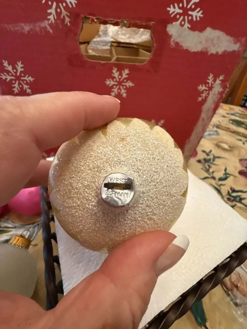Vtg West Germany Mercury Glass Indent Glitter Christmas Ornament